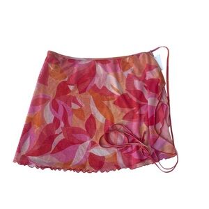 Jessica Simpson Colorful Floral Mesh Wrap Sarong Side Ties Beach One Size New